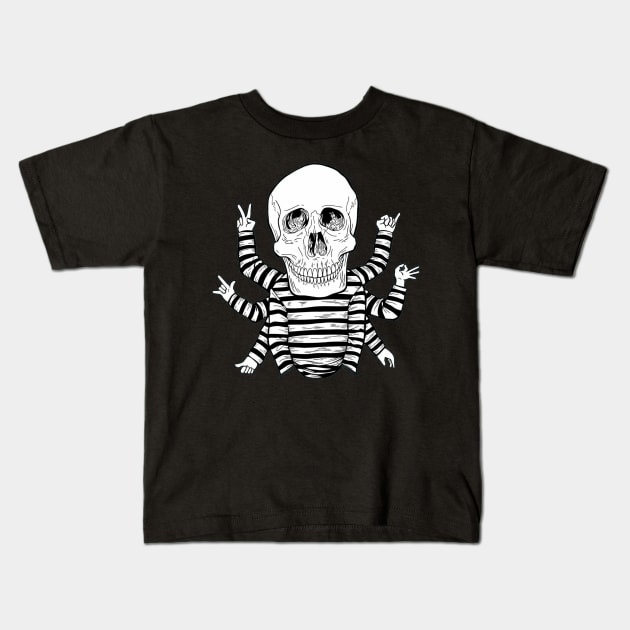 Blaster skull finger gestures Kids T-Shirt by Gouzka Creators 